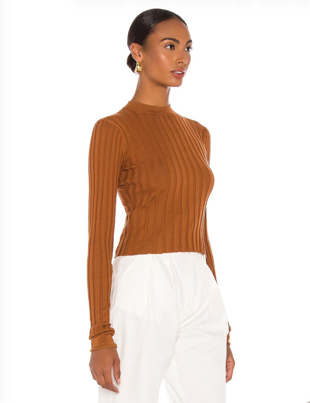 Marissa Webb Brown Esme Mockneck Ribbed Lightweight Sweater Women's Small